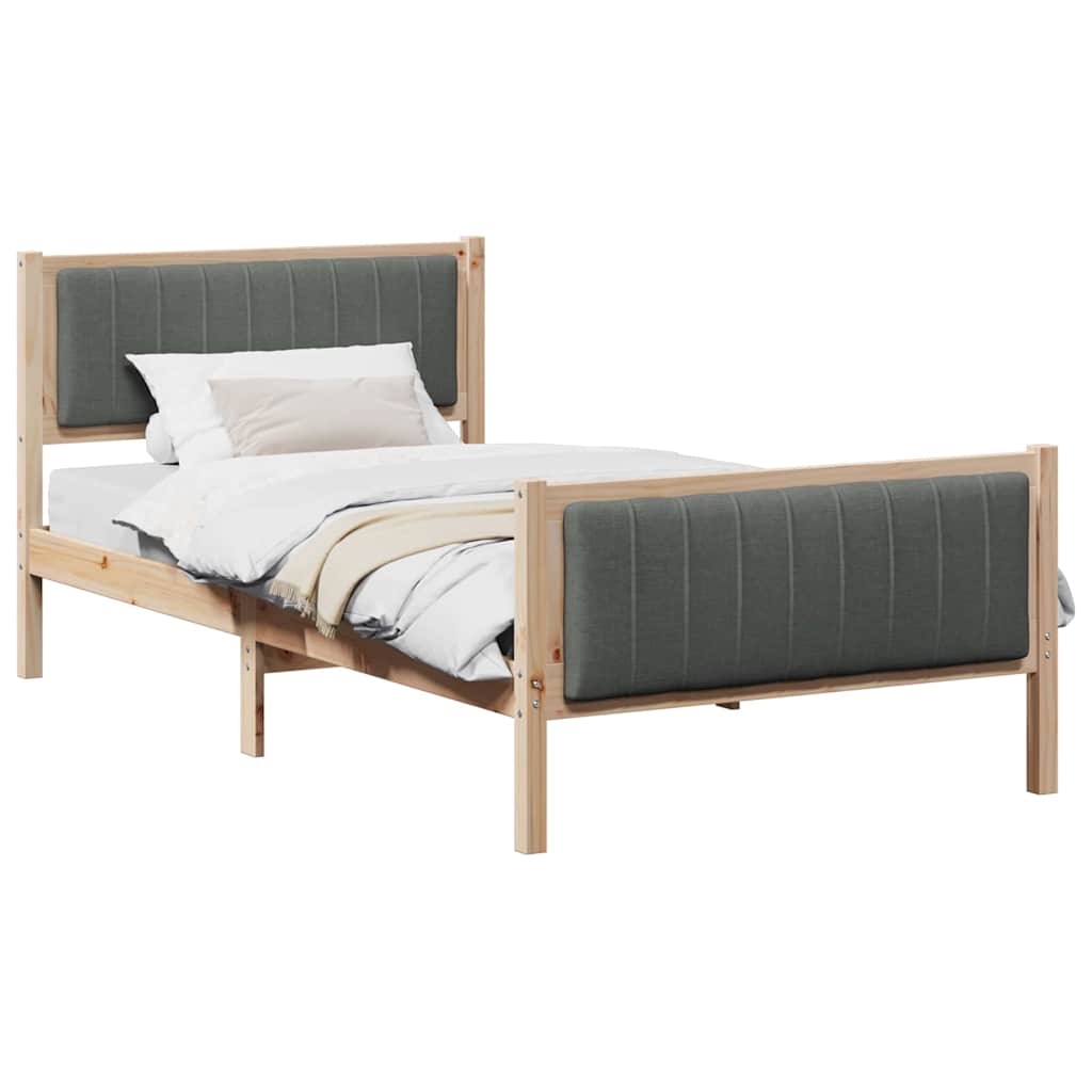 Bed frame Brown and dark grey 100 x 200 cm Solid pine wood